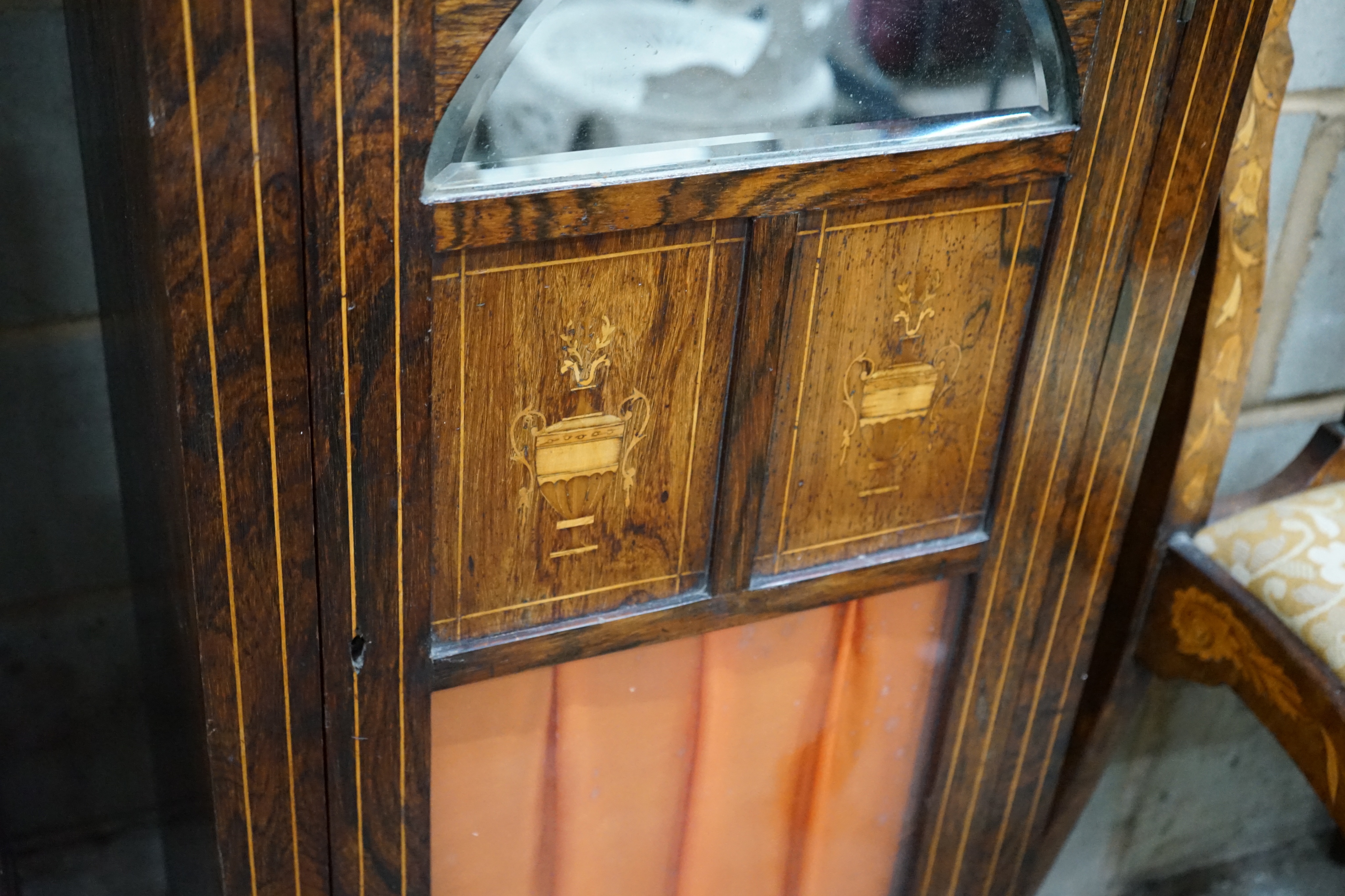 A late Victorian inlaid rosewood music cabinet, width 33cm depth 35m height 102cm